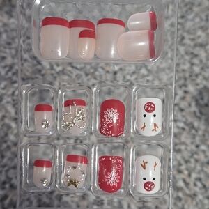 (See Description) Festive Red and White Press-On Nails